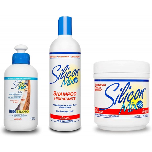 Silicon Mix Combo Deal - Silicon Mix Hidratante  Shampoo 16 oz & Hair Treatment 16 oz & Liso Sedoso Leave In Conditioner 8 oz