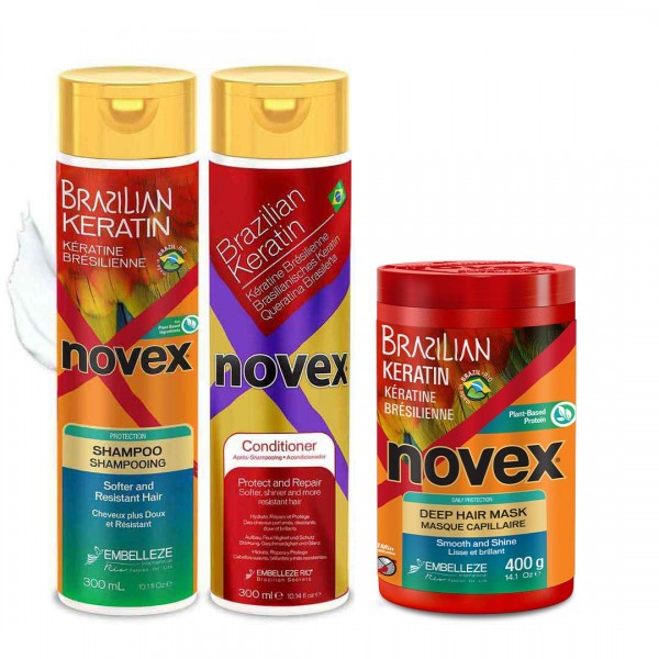 Novex Brazilian Keratin Combo Deal - Novex Brazilian Keratin Shampoo 300 ml, Conditioner 300 ml & Deep Hair Mask 400 g