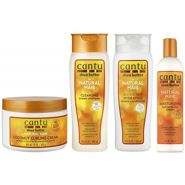 Cantu Shea Butter Set: Cantu Coconut Curling Cream 340g, Cantu Sulfate Free Shampoo 400ml, Hydrating Conditioner 400ml & Curl Activator Cream 355ml
