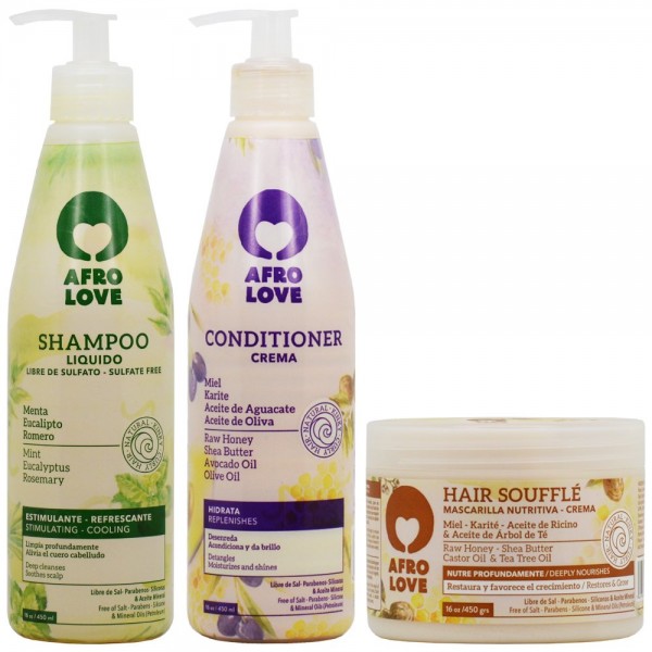 Afro Love Deal - Afro Love Shampoo Liquido 450 ml, Conditioner 450 ml & Hair Souffle 450 gr