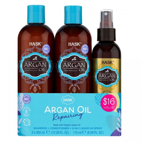 HASK Repairing Argan Oil shampoo, conditioner, 5-in-1 leave-in, 3 st. Set