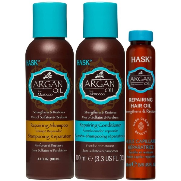 Hask Argan Oil Repairing Hair Set - Shampoo, Conditioner & Repairing Oil TRAVEL SIZE